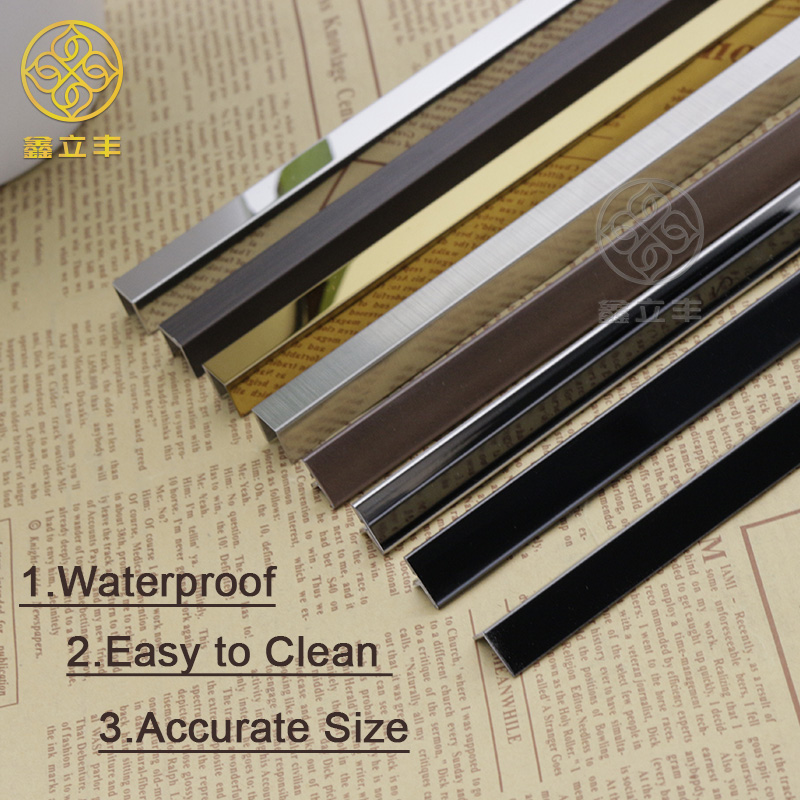 L shape tile trim stainless steel decorative metal black mirror strip transition